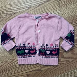 Heartstrings Pink With Blue Trim Bunnies Hearts Flowers Cardigan 18 Months